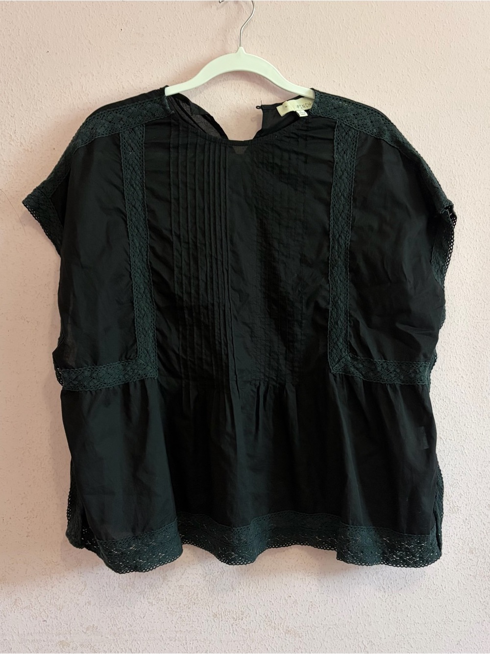 Pinch Boho 100% Cotton Contemporary Vertical Pintuck Embroidered Detail Blouse